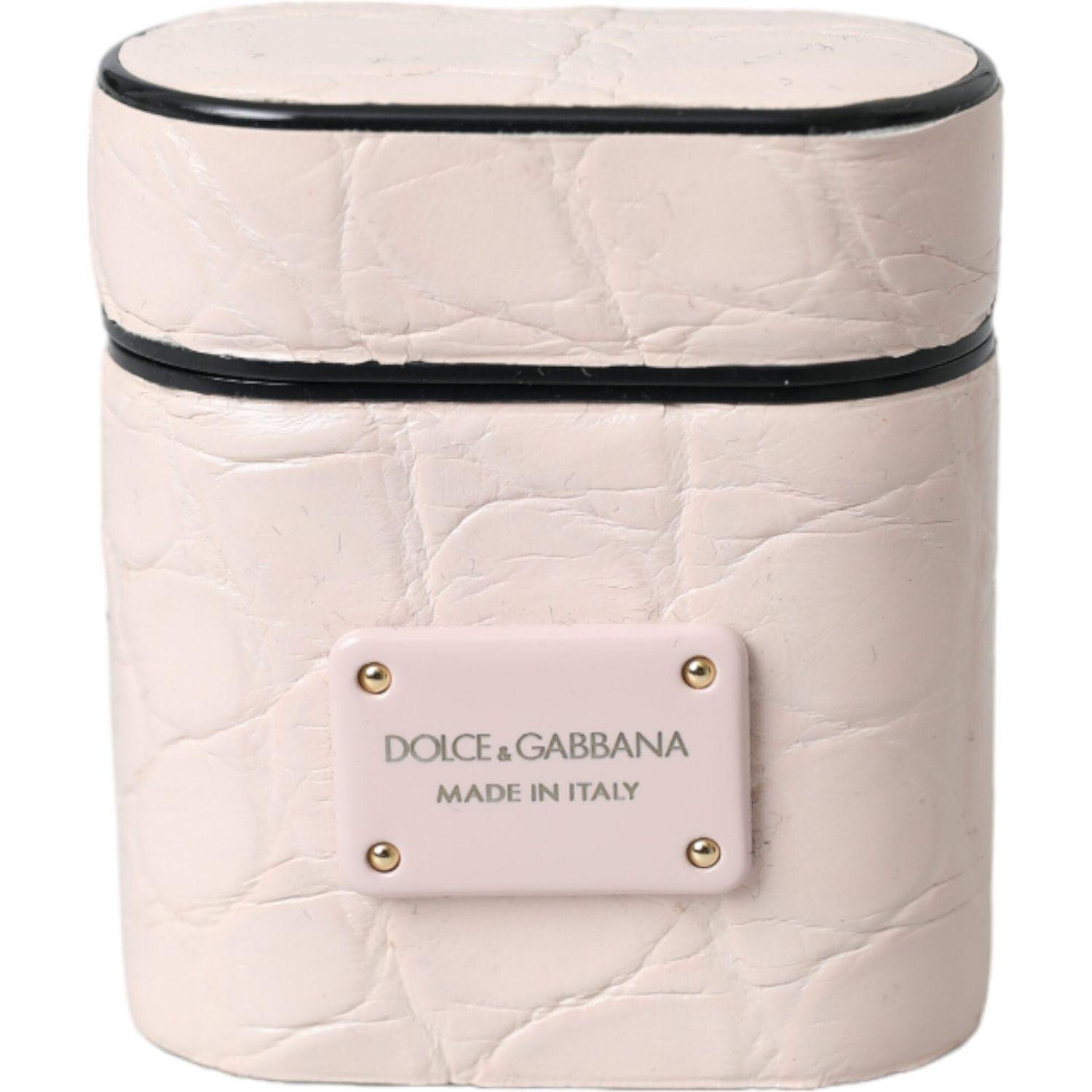 Dolce & Gabbana Light Pink Leather Metal Logo Plaque Airpods Case