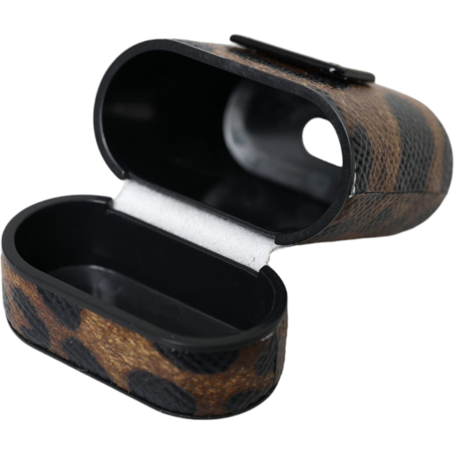 Dolce & Gabbana Brown Leopard Calf Leather Metal Logo Plaque Airpods Case