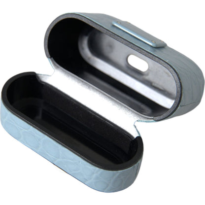 Dolce & Gabbana Light Blue Leather Metal Logo Plaque Airpods Case