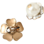 Dolce & Gabbana Gold Tone Maxi Faux Pearl Floral Clip-on Jewelry Earrings SMY10169