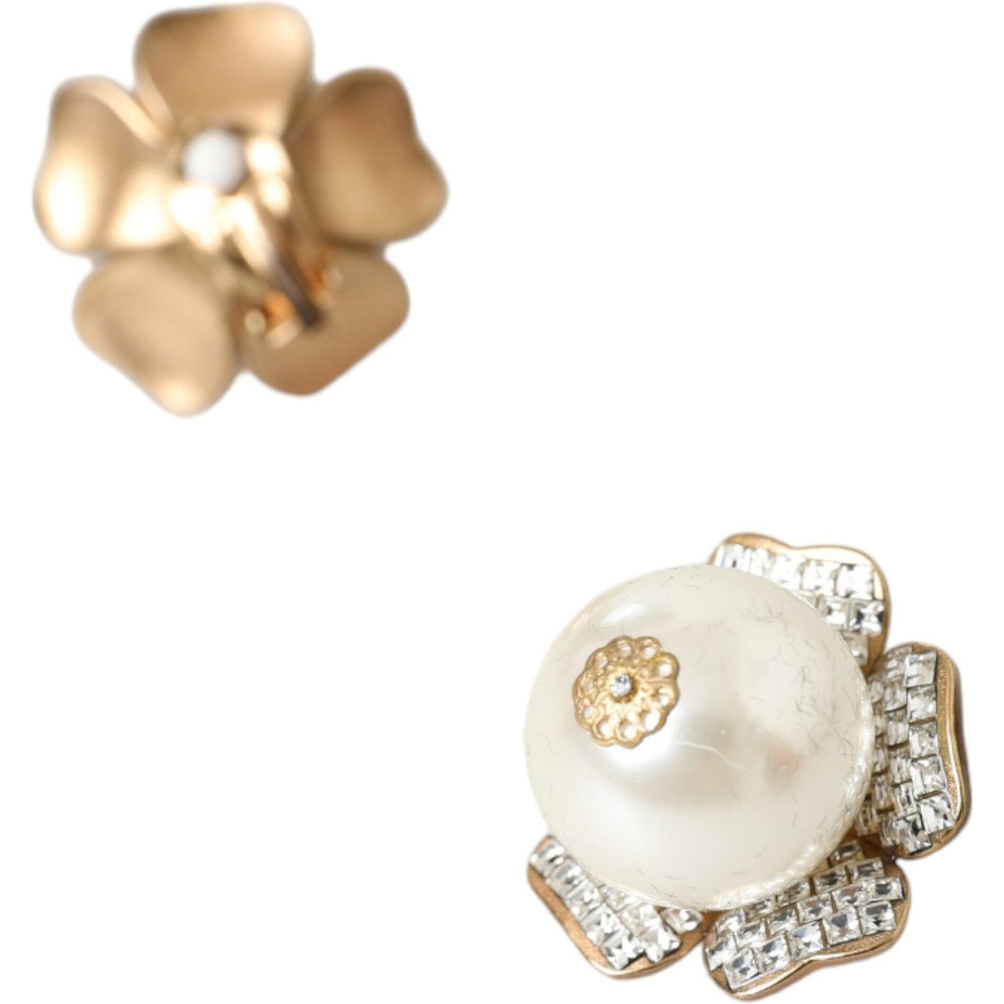 Dolce & Gabbana Gold Tone Maxi Faux Pearl Floral Clip-on Jewelry Earrings SMY10169