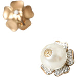Dolce & Gabbana Gold Tone Maxi Faux Pearl Floral Clip-on Jewelry Earrings SMY10169