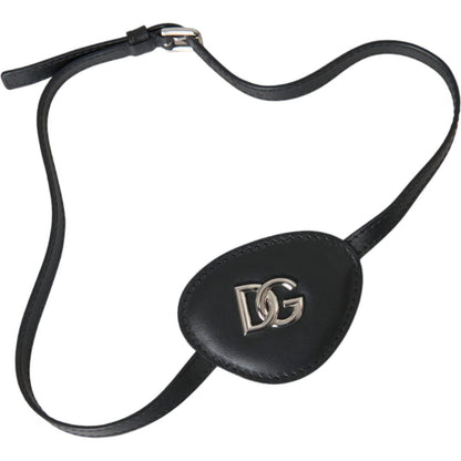 Dolce & Gabbana Black Calfskin Leather Metal DG Logo Eye Patch