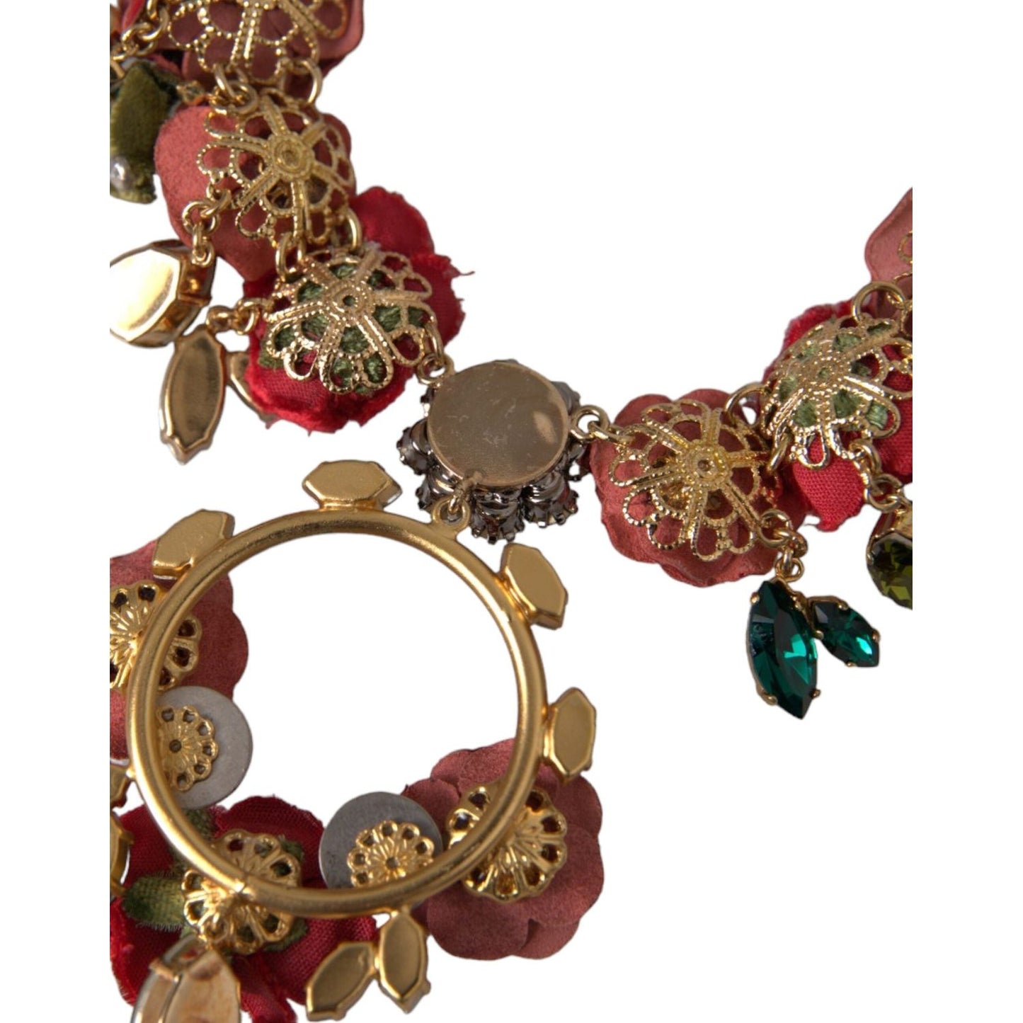 Dolce & Gabbana Gold Brass Link Chain RosePetal Crystal Pendant Necklace SMY10234