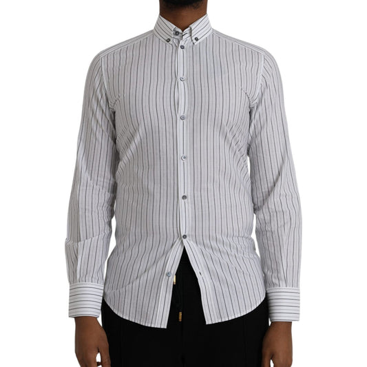 Dolce & Gabbana Black White Striped Formal Dress GOLD Shirt