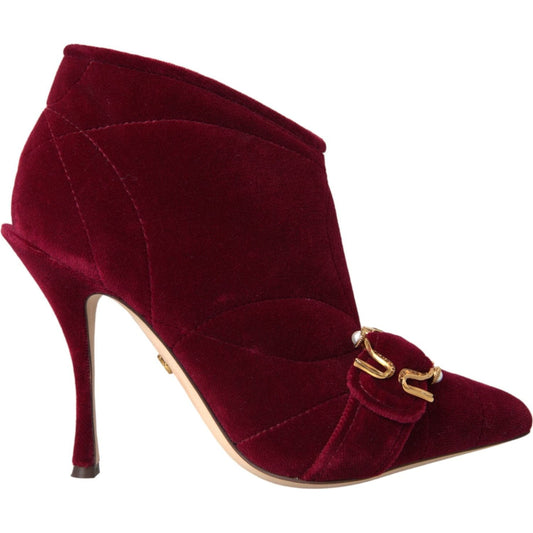 Dolce & Gabbana Dark Red Velvet Devotion Buckle Boots Shoes Dolce & Gabbana Dark Red