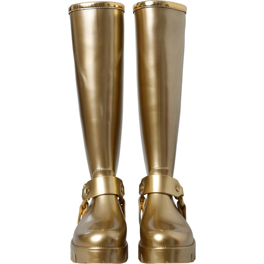Dolce & Gabbana Metallic Gold Rubber PVC Rain Boots Shoes Dolce & Gabbana Dim Gray