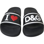 Dolce & Gabbana Black Leather I Love D&G Sandals Slides Shoes LA10970-36