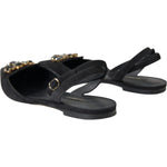 Dolce & Gabbana Black Leather Crystal Slingback Sandals Shoes LA11164-38