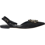 Dolce & Gabbana Black Leather Crystal Slingback Sandals Shoes LA11164-38