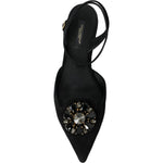 Dolce & Gabbana Black Leather Crystal Slingback Sandals Shoes LA11164-38