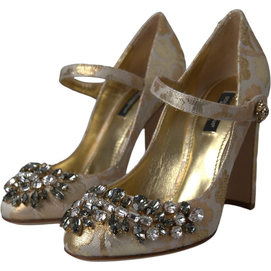Dolce & Gabbana Gold Jacquard Crystal Mary Janes Pumps Shoes Dolce & Gabbana Dark Olive Green