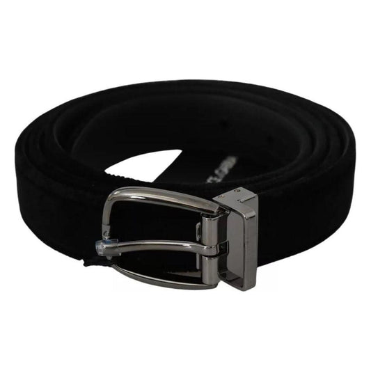 Dolce & Gabbana Black Velvet Silver Tone Metal Buckle Men Belt Dolce & Gabbana Black