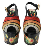 Dolce & Gabbana Multicolor Floral Crystal Platform Sandals Shoes LA10982-37