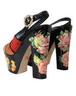 Dolce & Gabbana Multicolor Floral Crystal Platform Sandals Shoes LA10982-37