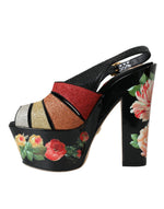 Dolce & Gabbana Multicolor Floral Crystal Platform Sandals Shoes LA10982-37