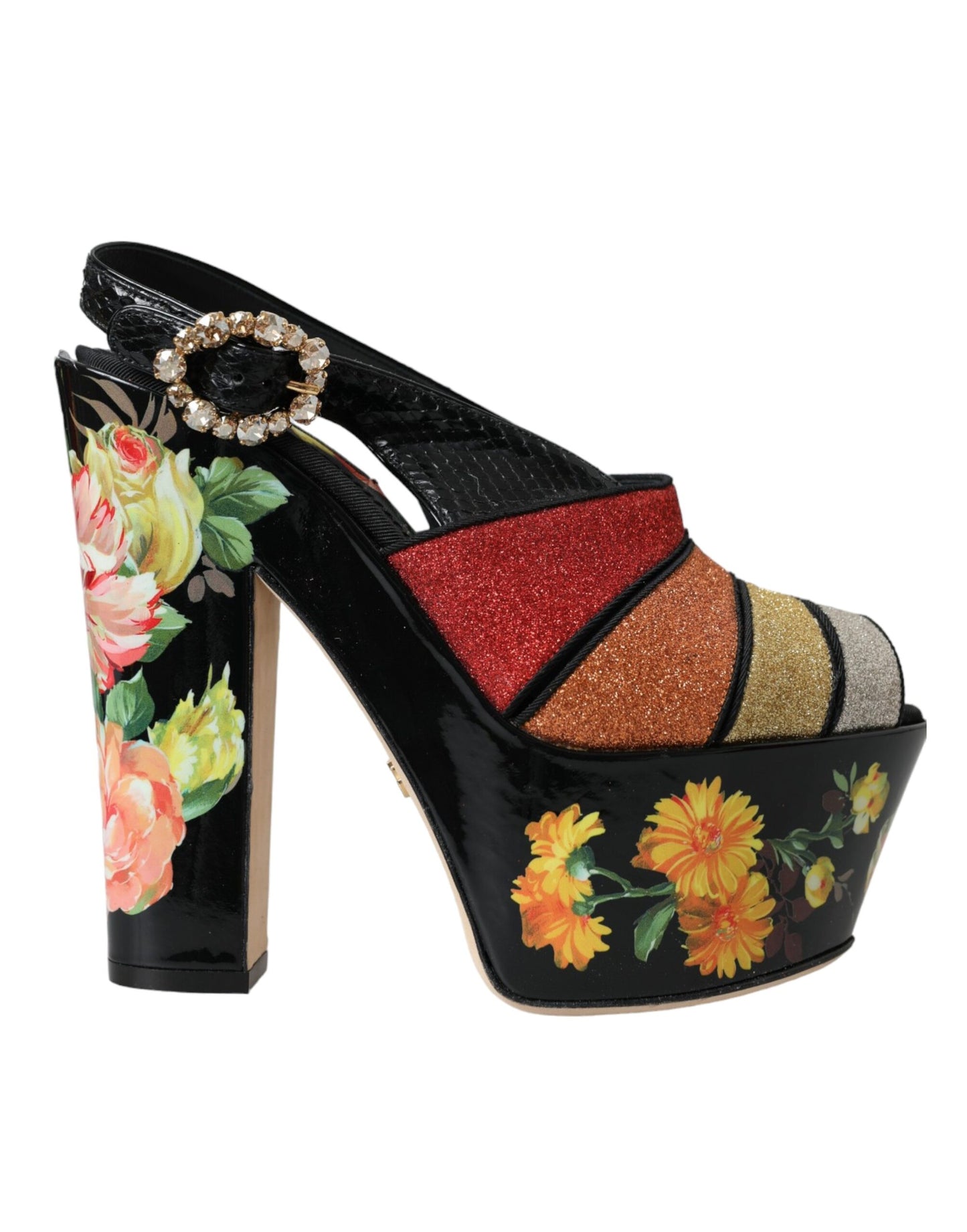 Dolce & Gabbana Multicolor Floral Crystal Platform Sandals Shoes LA10982-37