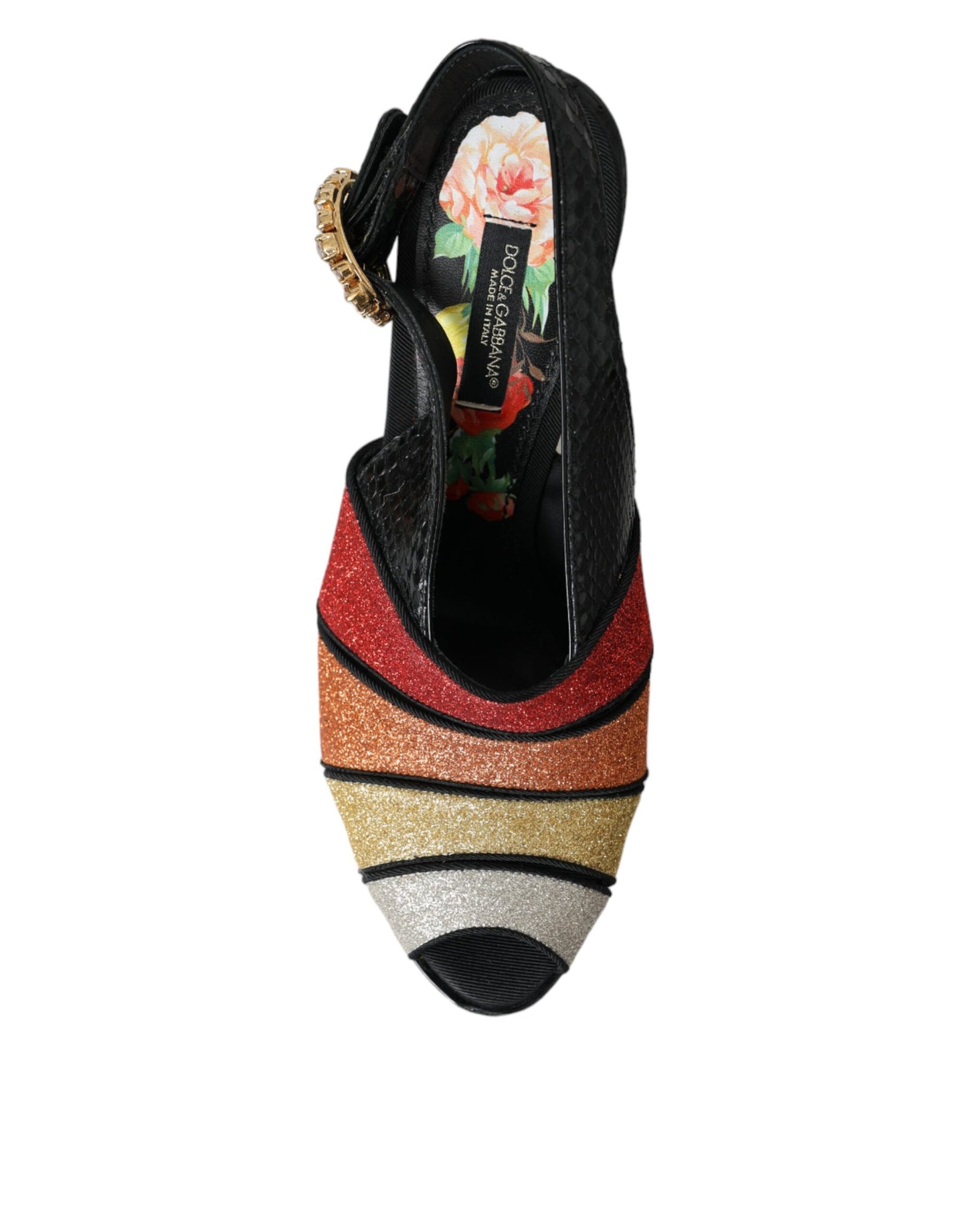 Dolce & Gabbana Multicolor Floral Crystal Platform Sandals Shoes LA10982-37