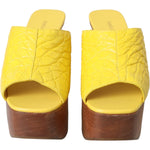 Dolce & Gabbana Yellow Leather Wood Mule Wedge Slides Shoes LA11014-39.5