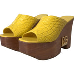 Dolce & Gabbana Yellow Leather Wood Mule Wedge Slides Shoes LA11014-39.5