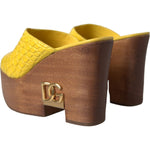 Dolce & Gabbana Yellow Leather Wood Mule Wedge Slides Shoes LA11014-39.5