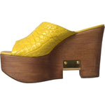 Dolce & Gabbana Yellow Leather Wood Mule Wedge Slides Shoes LA11014-39.5