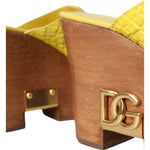 Dolce & Gabbana Yellow Leather Wood Mule Wedge Slides Shoes LA11014-39.5