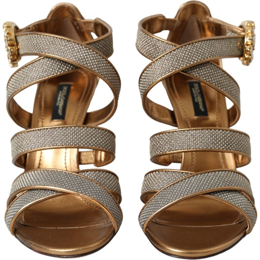 Dolce & Gabbana Bronze Crystal Strap Heels Sandals Shoes Dolce & Gabbana Dark Olive Green