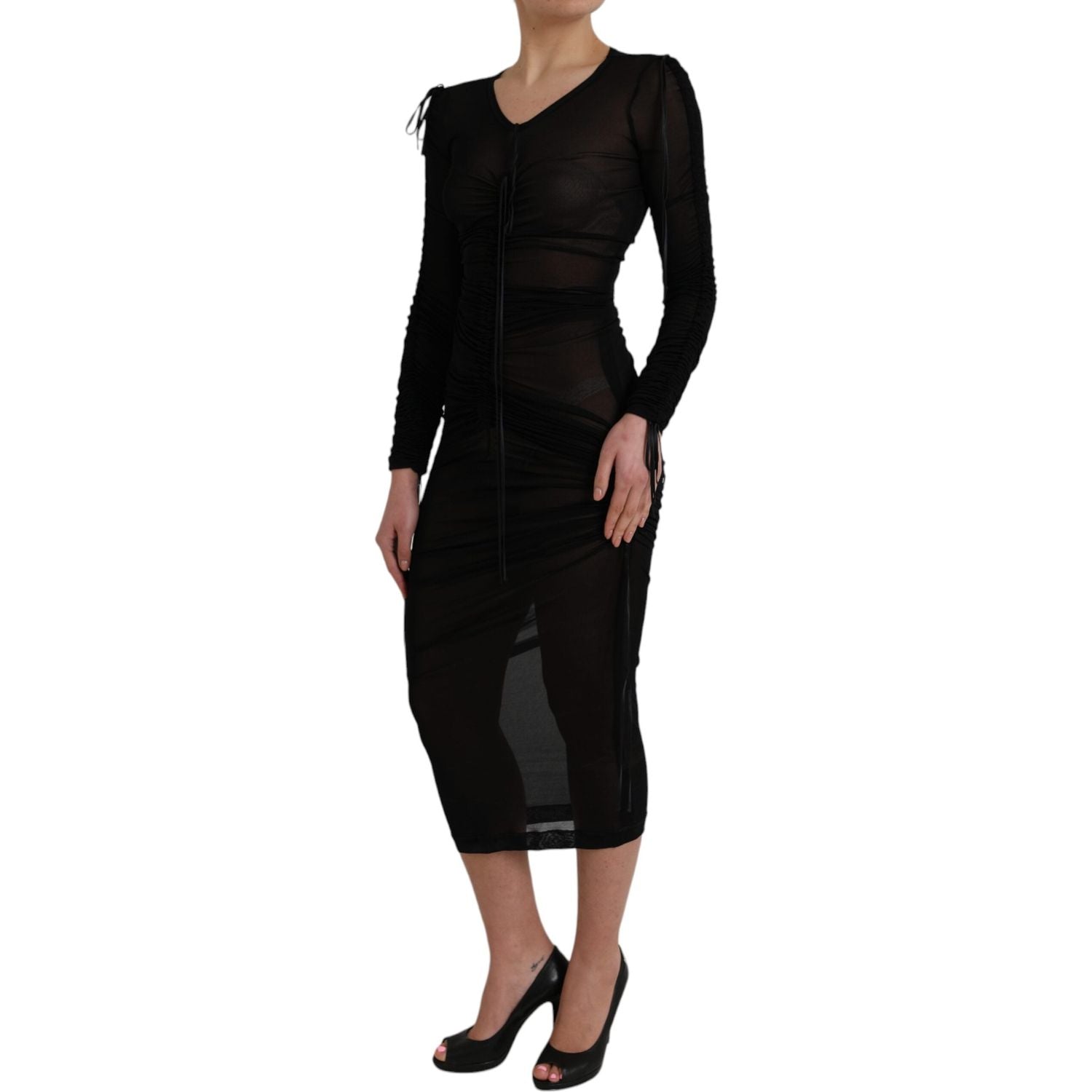 فستان دولتشي آند غابانا الأسود الشفاف ذو الخصر الضيق