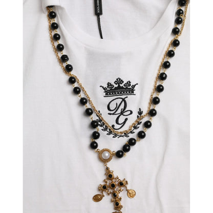 Dolce & Gabbana White Cotton Necklace Short Sleeves T-shirt