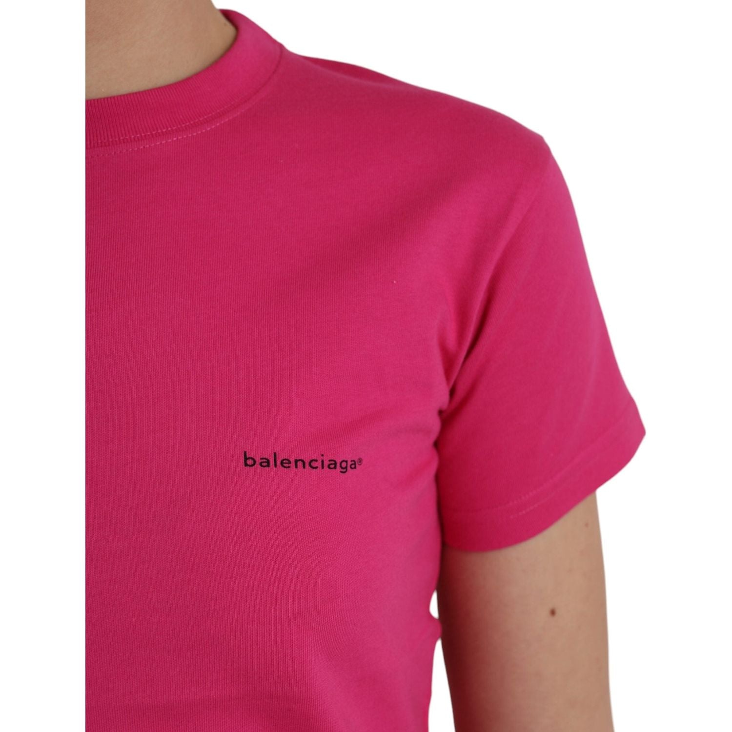 تي شيرت Balenciaga باللون الوردي من القطن بياقة دائرية وأكمام قصيرة