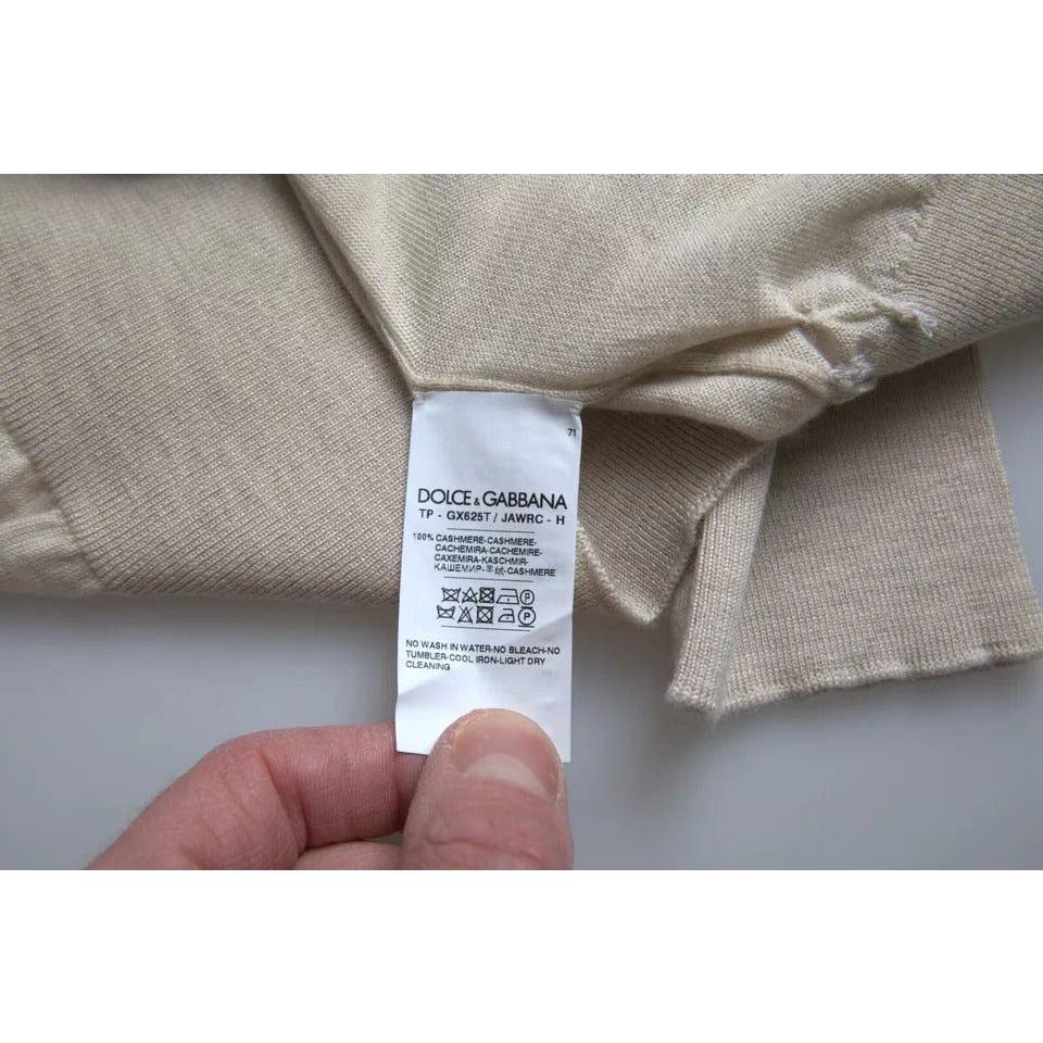 بلوفر دولتشي آند غابانا من الكشمير باللون البيج بياقة مدورة