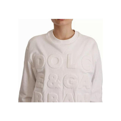 Dolce & Gabbana White Logo Embossed Cotton Sweatshirt Sweater