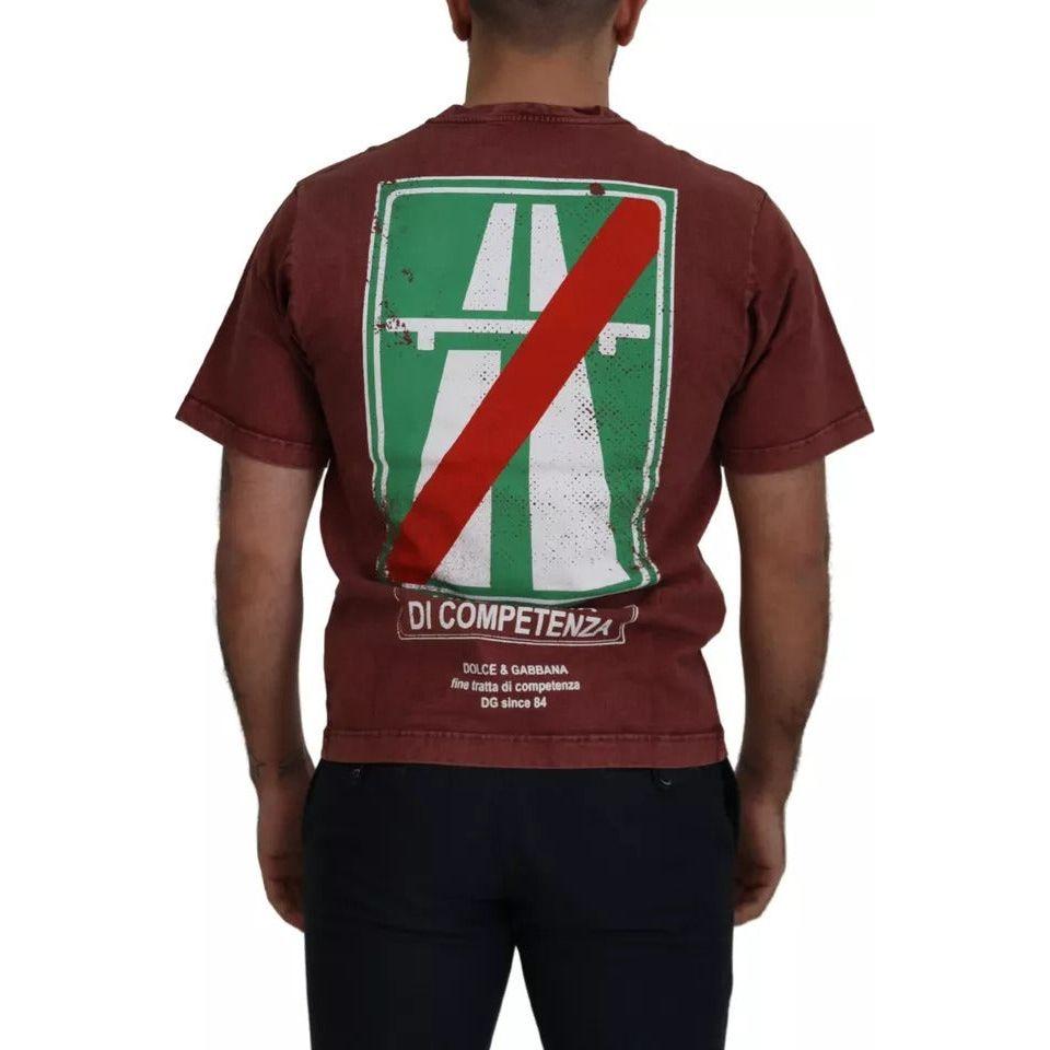 Dolce & Gabbana Maroon Printed Crewneck Tee Cotton T-shirt