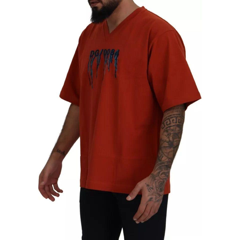 تي شيرت Dolce &amp; Gabbana من القطن بتطريز شعار أحمر