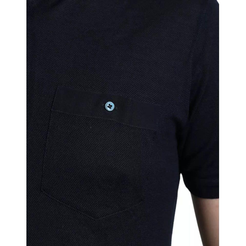 تي شيرت بولو دولتشي آند غابانا أزرق داكن بأكمام قصيرة وياقة