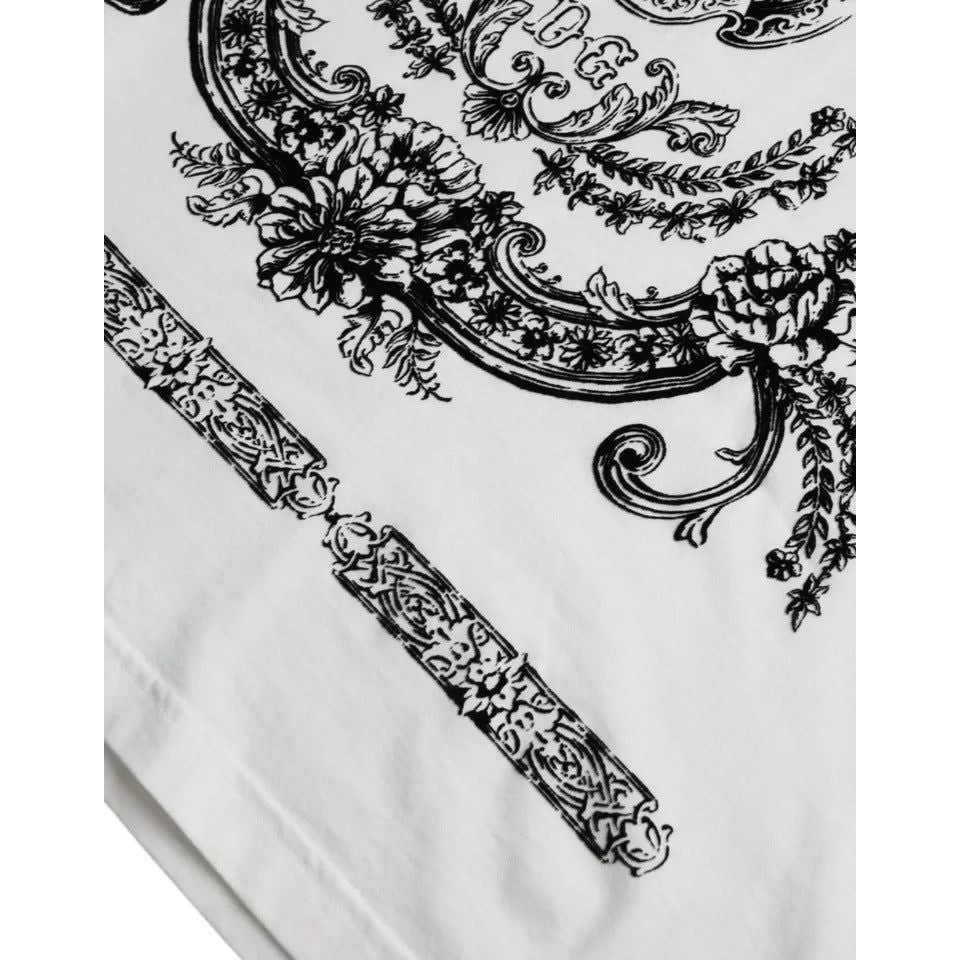 تي شيرت Dolce &amp; Gabbana من القطن بقبة دائرية وشعار تاج الأسد باللون الأبيض