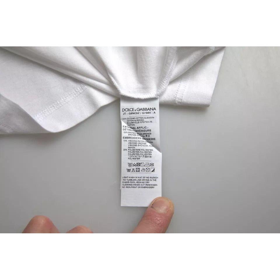 تي شيرت دولتشي آند غابانا أبيض من القطن برقبة دائرية وأكمام قصيرة