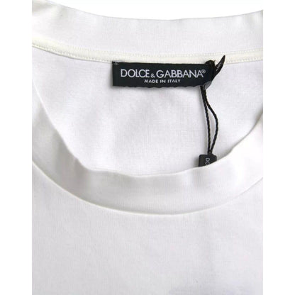 Dolce & Gabbana White Logo Embossed Cotton Crewneck T-shirt