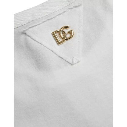 Dolce & Gabbana White Logo Floral Cotton Crew Neck T-shirt