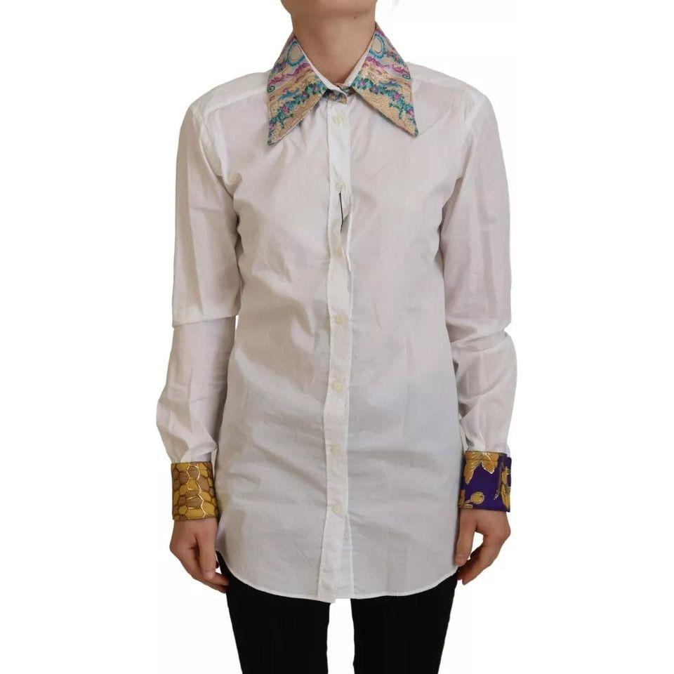 بلوزة دولتشي آند غابانا من القطن بأكمام طويلة ومزينة بنقشة زهور باللون الأبيض