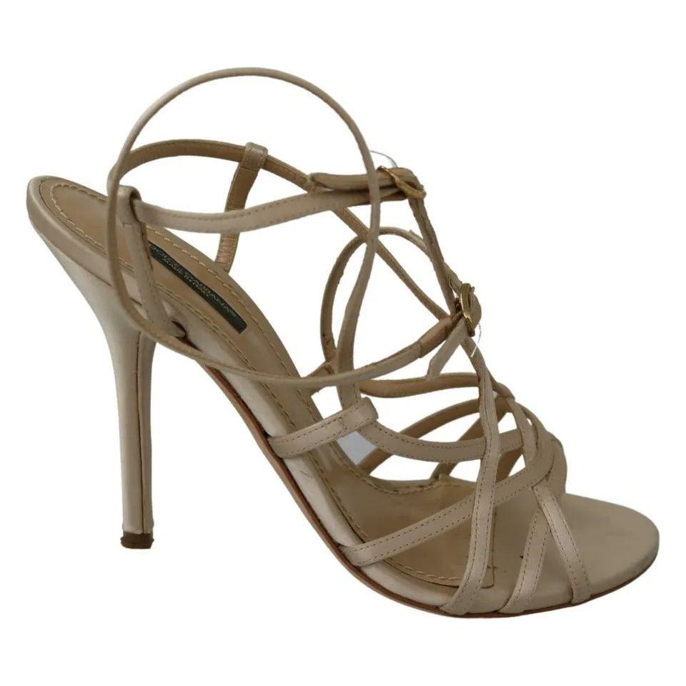 Dolce & Gabbana Gold Silk Ankle Strap Heels Sandals Shoes LA7709-37
