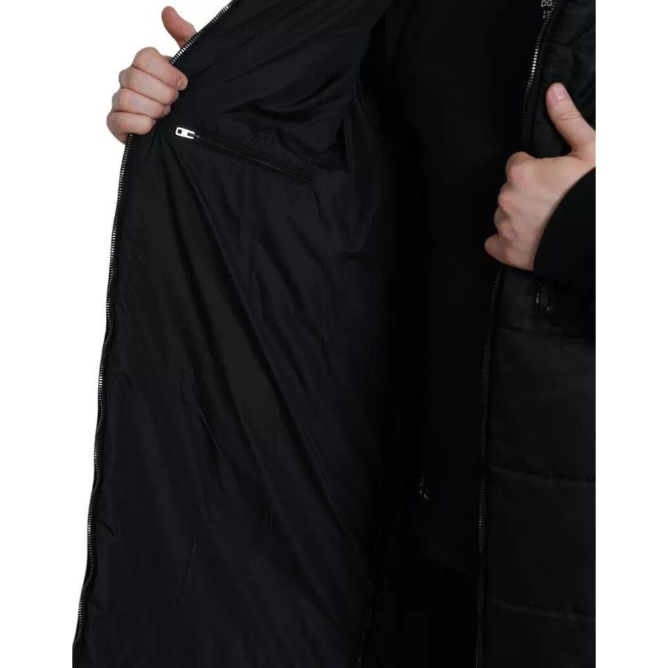 معطف باركا أسود من النايلون بغطاء رأس شتوي من دولتشي آند غابانا