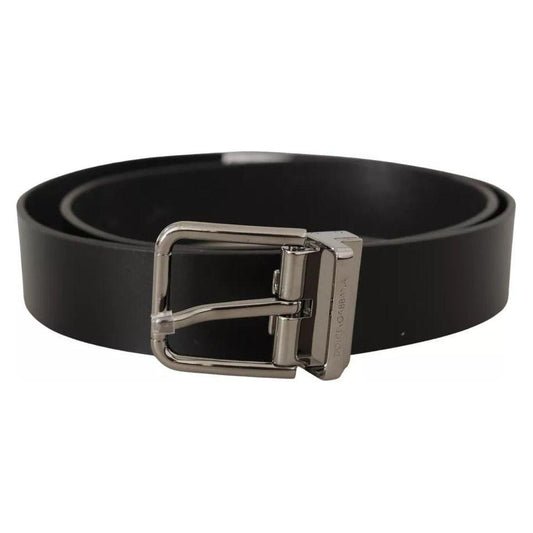 Dolce & Gabbana Black Calf Leather Logo Engraved Metal Buckle Belt Dolce & Gabbana Black
