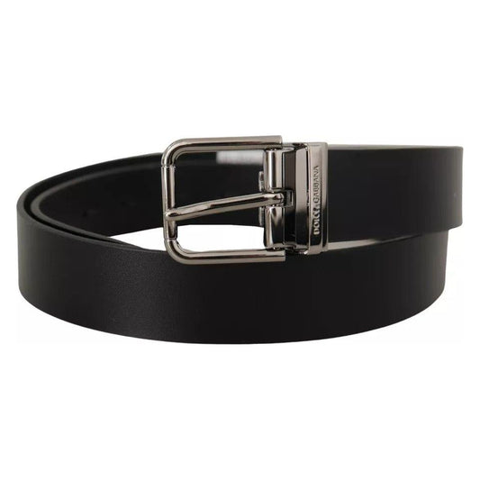 Dolce & Gabbana Black Calf Leather Logo Engraved Metal Buckle Belt Dolce & Gabbana Black