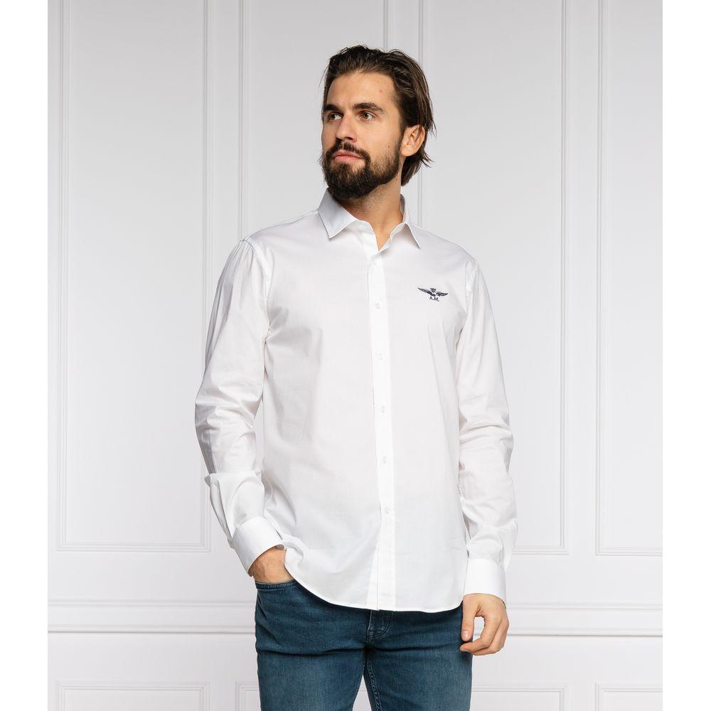 قميص Aeronautica Militare Slim Fit من القطن باللون الأبيض مع شعار النسر