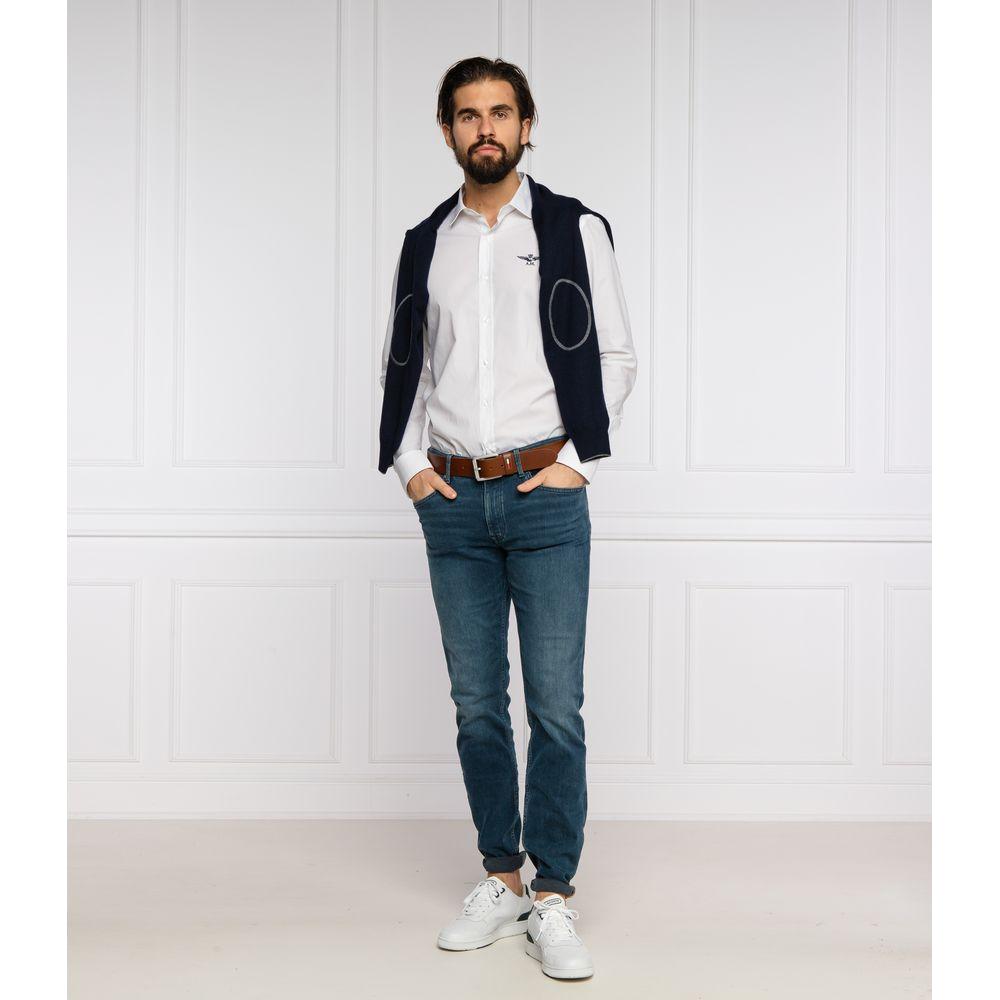 قميص Aeronautica Militare Slim Fit من القطن باللون الأبيض مع شعار النسر