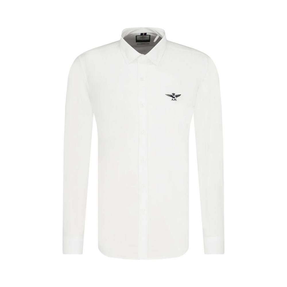 قميص Aeronautica Militare Slim Fit من القطن باللون الأبيض مع شعار النسر