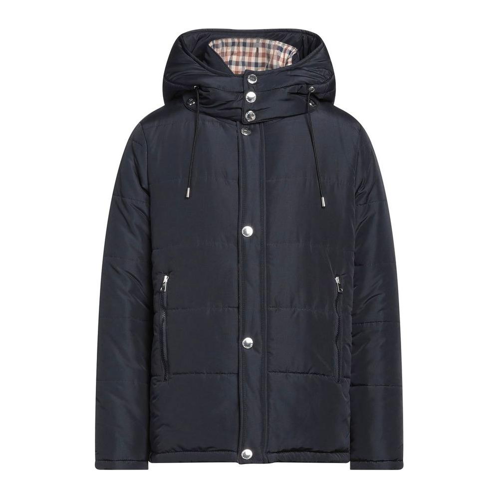 سترة Aquascutum زرقاء أنيقة مع غطاء رأس قابل للإزالة
