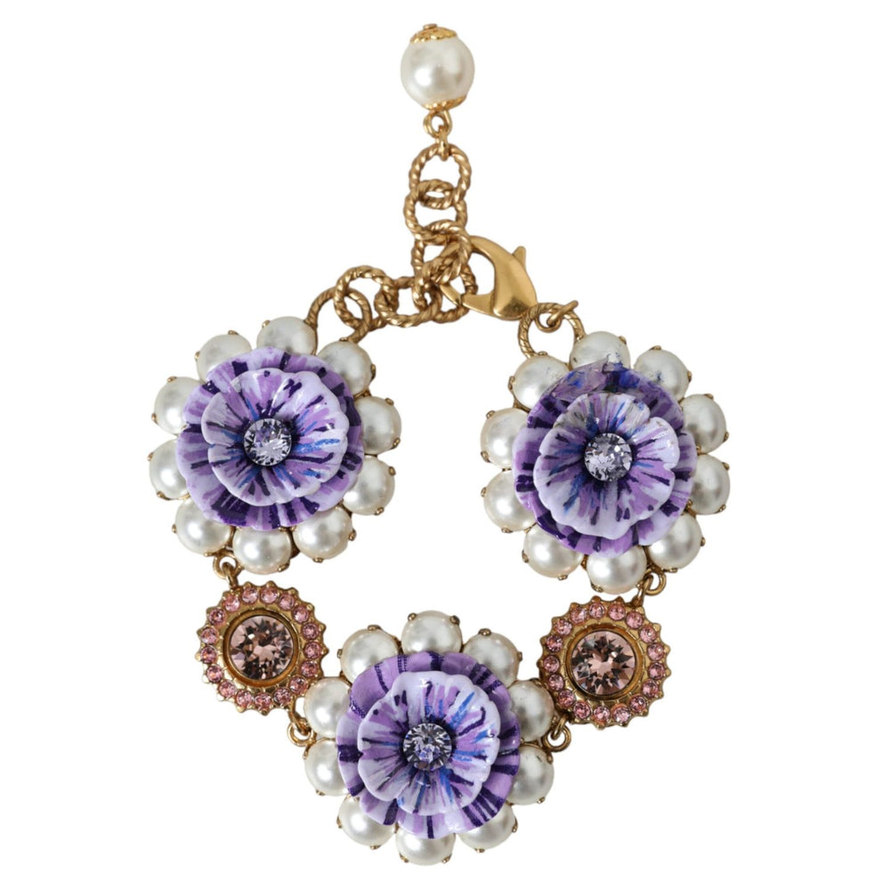 Dolce & Gabbana Gold FIORI BLOOMING Floral Baroque Crystals Bracelet SMY10238